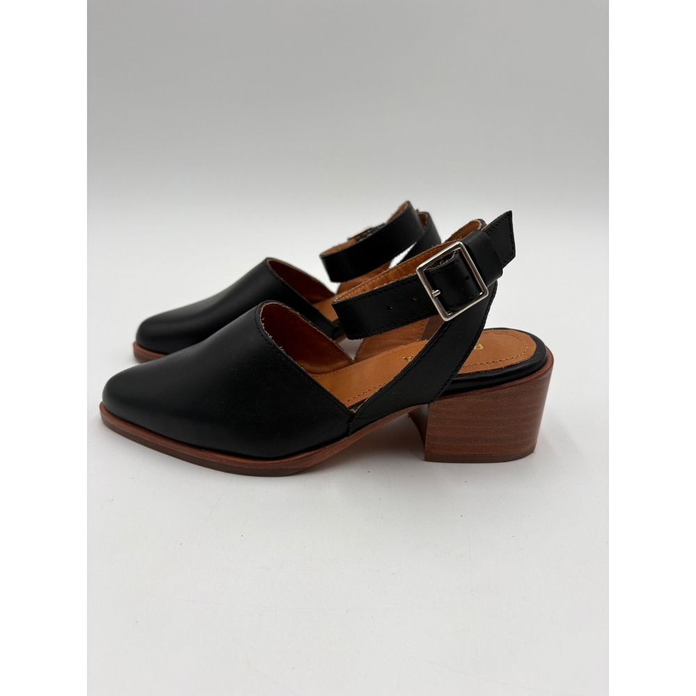 Patina Footwear Black Leather Ankle Strap Block Heel Pointed Toe Shoes 5.5